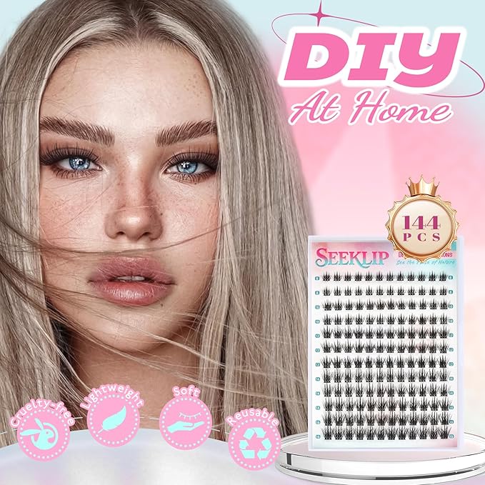 Lash Clusters Anime Spiky Eyelash Extensions Triple Spikes Doll Manga Lash Clusters 8-16MM C Curl 144Pcs Cosplay Doe Eyed Individual Lashes for DIY at Home (Lavender)