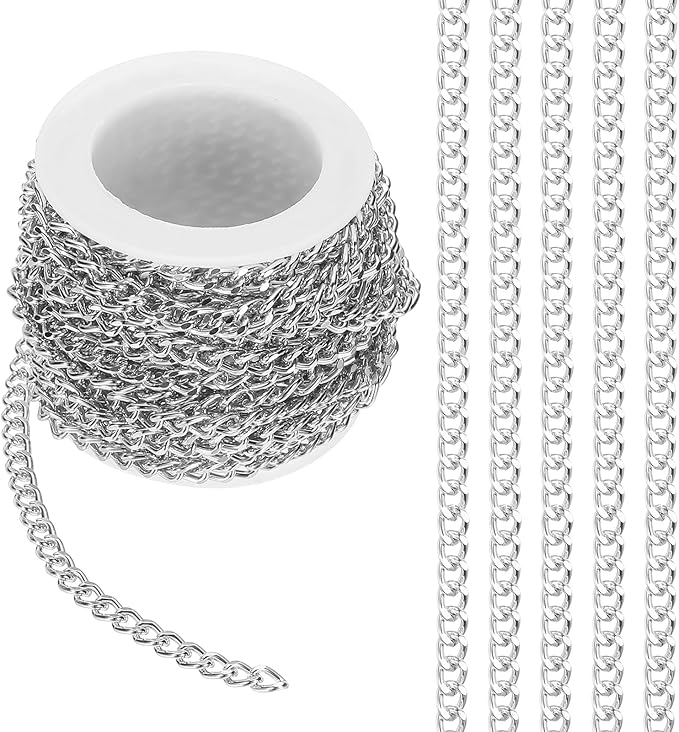 PATIKIL 16.4Ft Aluminium Curb Chains Twisted Links, 6x4.5mm Curb Chain Spool Jewelry Making Chains Craft Chain for Necklace Bracelet Earring, Silver