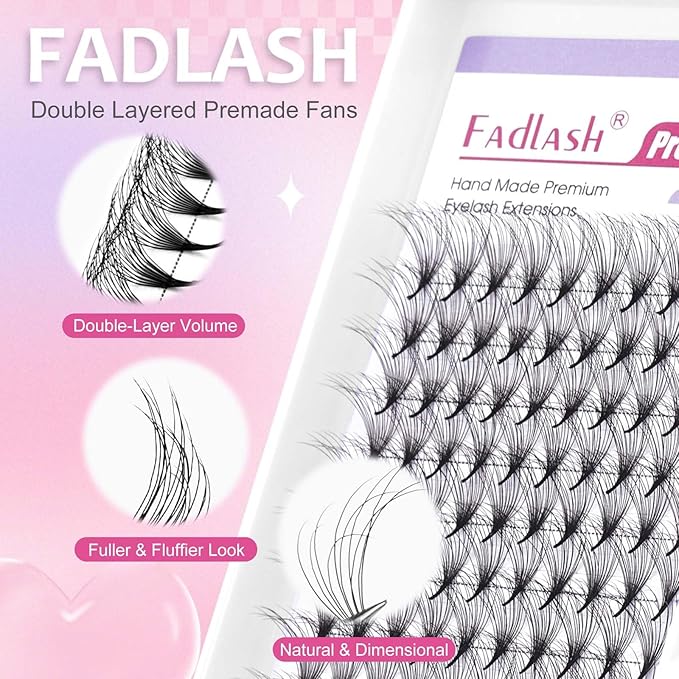 FADLASH Premade Lash Fans Double Layers Fluffy Premade Fans Eyelash Extensions 0.07 Thickness D Curl 10D Volume Lashes Premade Easy Fan Lashes (10D-0.07-D, 13mm)