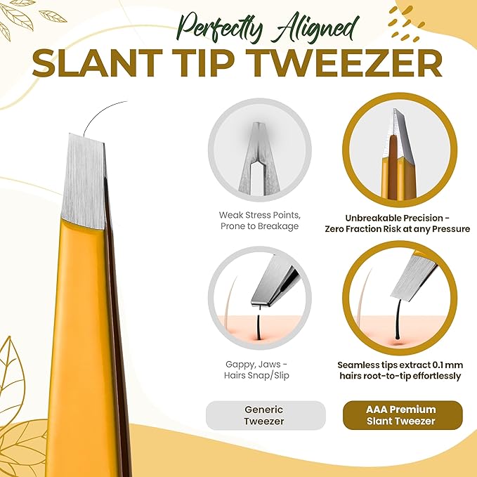 Stainless Steel Mini Slant Tweezer - Professional Precision Eyebrow Tweezers for Women & Men, Rust-Proof Travel Grooming Tool for Facial Hair Removal, Chin Hair & Ingrowns (Chalked Lemon)