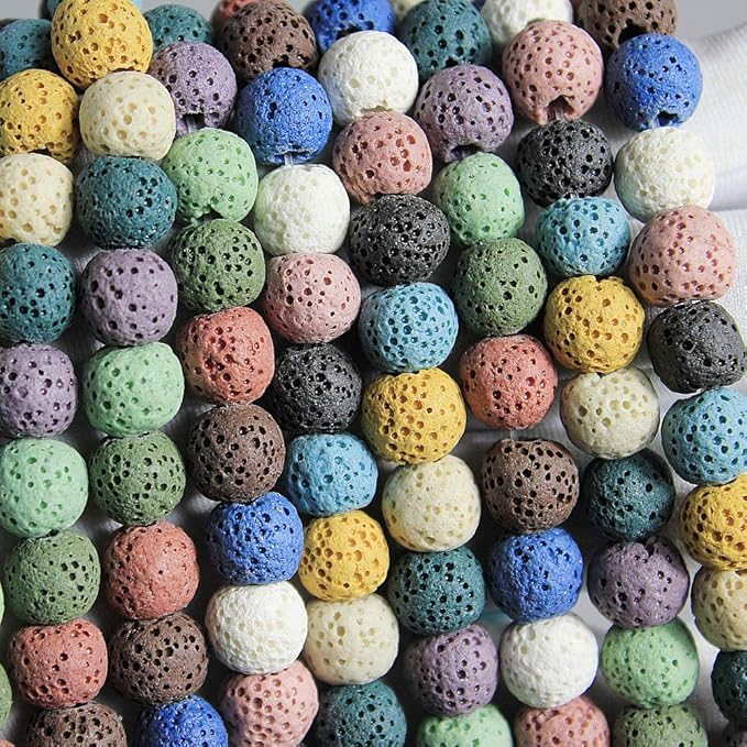 MJDCB Natural Multicolor Volcanic Lava Stone Round Loose Stone Beads DIY for Jewelry Bracelet Making 15" (8mm, Multicolored)