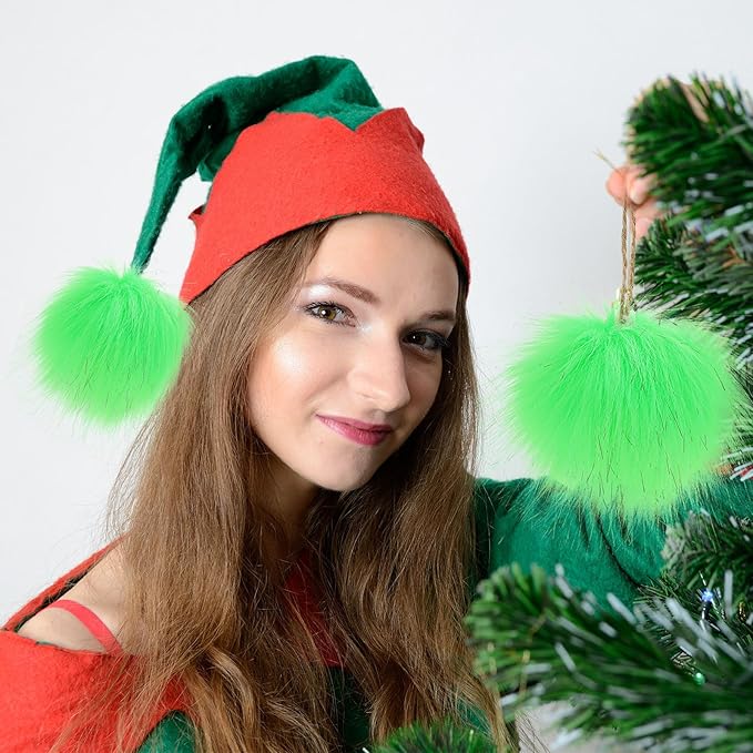 Tatuo 16 Pcs Faux Fur Pom Poms for Hat 4 Inches Large Fluffy Pom Balls for Crafts Knitting Beanies Shoes Scarves Bag Pompoms Keychain Charms Winter DIY Accessories (Green)