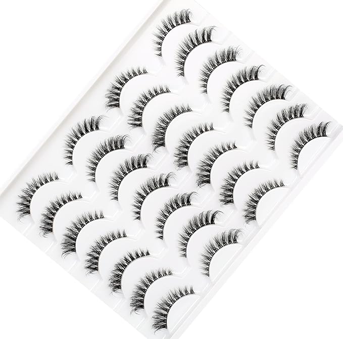 Pooplunch False Eyelashes Wispy Cat Eye Look Natural Volume Clear Band Foxy Short Accent Lashes Faux Mink Fake Lashes Strips 14 Pairs Pack