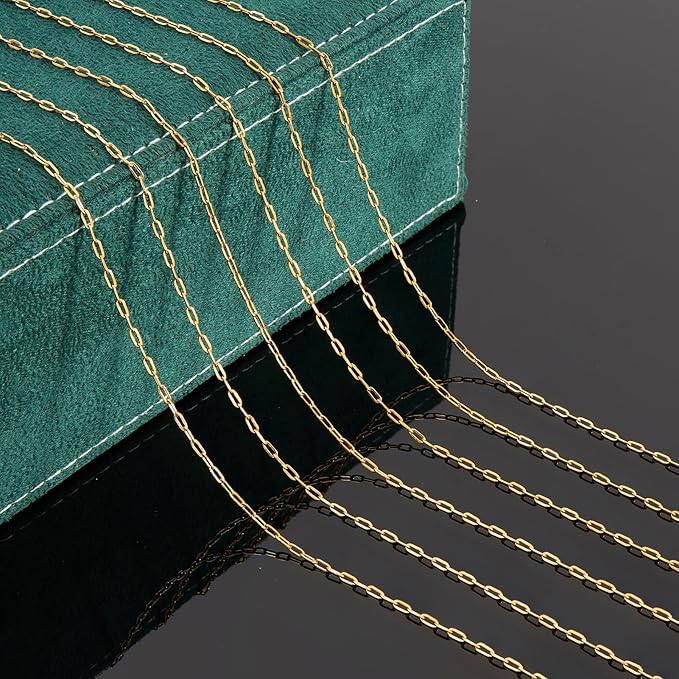 UMAOKANG 32.8 Feet Small Paperclip Chain for Jewelry Making Dainty Gold Plated Stainless Steel Chains Bulk on Spool