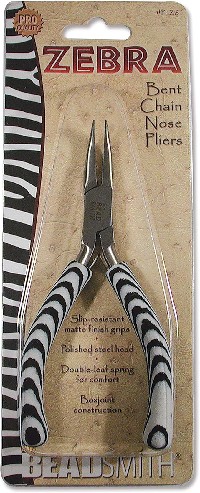 The Beadsmith Bent Chain Nose Pliers – Zebra Print Line – 5 inches (127 mm) – Comfortable Handle with Double Leaf Springs – Jewelry Making Tool for Creating Bracelets, Earrings and Necklaces