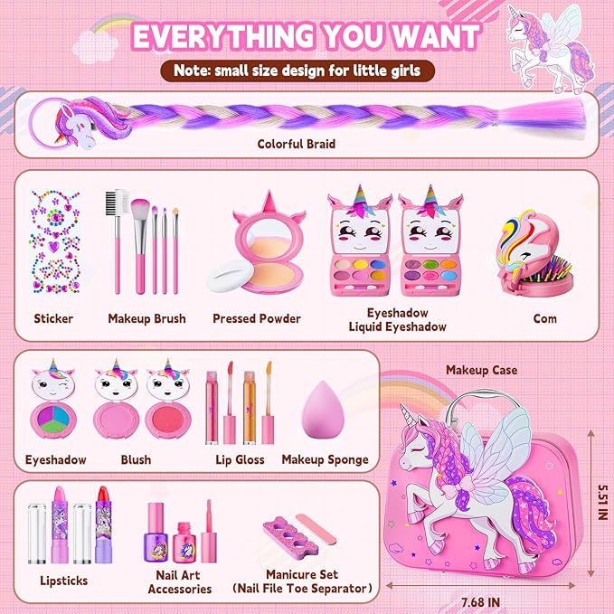 Kids Makeup Kit for Girls - Girls Makeup Kit Toys, Real Washable Cosmetic Set with Storage Case, Kids Play Makeup Set for Christmas Birthday Gift 3 4 5 6 8 10 11 12+ Years Old, Pink