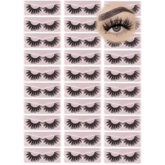 Wholesale Lashes, 3D Faux Mink Eyelash Bulk, 18mm Handmade Reusable Eye Lash, Dramatic Fluffy False Lash with Glitter Portable Packing (30 pairs - A10)