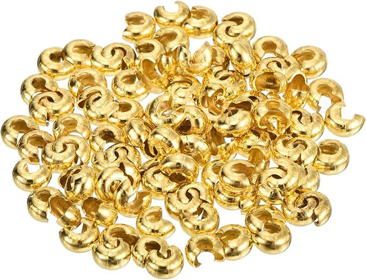 uxcell 100pcs Crimp Bead Covers, 3mm/0.12" Half Round Open Crimp Beads Knot Cover Metal Small Loose Beads End Tip for Bracelet Jewelry Making Craft DIY, Gold