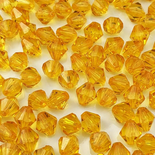 1000pcs 6mm Acrylic Bicone Beads Faceted Acrylic Crystal Spacer Beads for Bracelet Necklace Earring Keychain Jewelry Making Crafts(Gold Yellow)