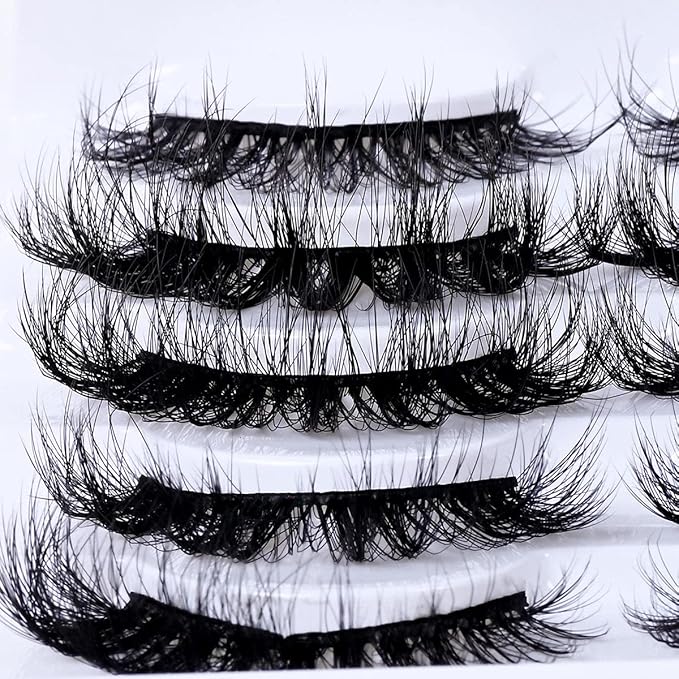 Wholesale Lashes, 3D Faux Mink Eyelash Bulk, 18mm Handmade Reusable Eye Lash, 5 Styles Dramatic Fluffy False Lash with Glitter Portable Packing (Fluffy 5 styles-10 pairs)