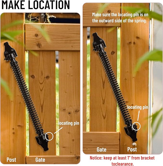 14" Gate Spring Self Closing Heavy Duty Outdoor Door Spring Automatic Fence Gate Closure Hardware Spring Loaded Gate Latch with Adjustable Tool for Wooden and Vinyl Fence, Black (2 Pack)