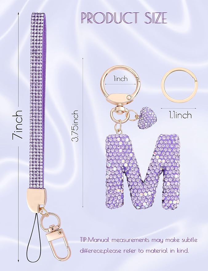 Initial Keychain for Women Girls,Bling Letter Key chain Initial with Heart,Pink Keychain Charms for Backpack Handbag
