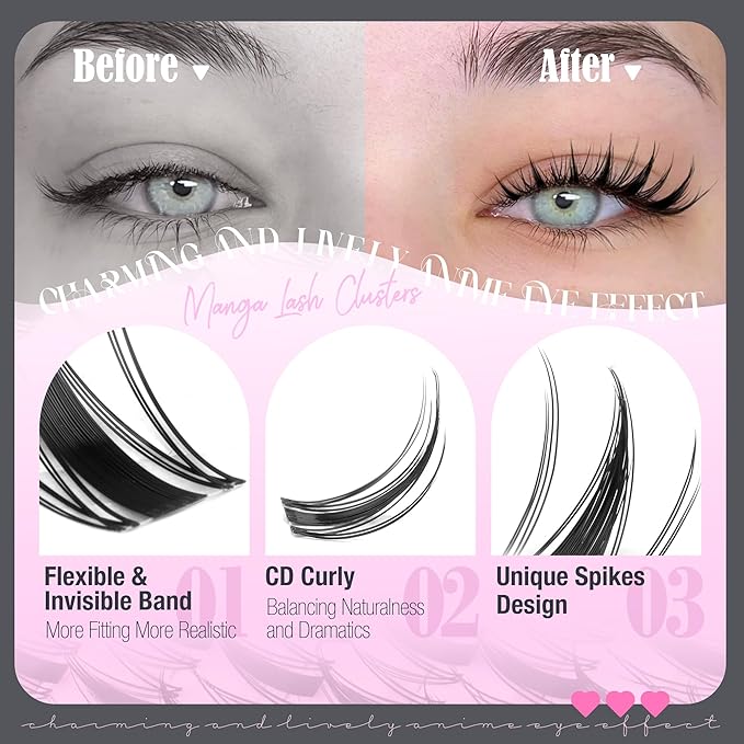 Manga Lash Clusters Fairy Eyelash Clusters Anime Cluster Eyelash Extensions Natural Wispy Individual Lashes Spiky Invisible Band Lash Extension CD Curly 10-18MM DIY Viva Cluster Lashes by Lvmixwig