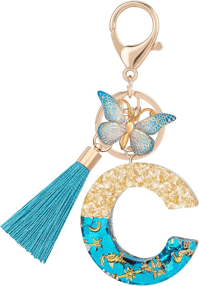 Suweibuke Cute Pink Key Chains for Women Girls, Initial Letter Keychains with Tassel, Charms for Key Purse Handbags Backpacks