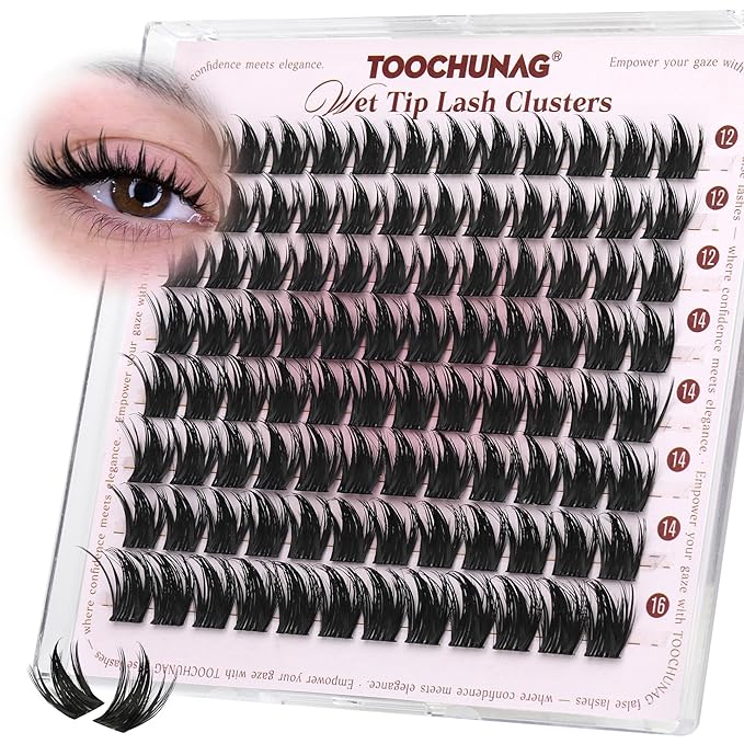 TOOCHUNAG Manga Lash Clusters 12-16MM Natural Eyelash Clusters D Curly Anime Individual Lashes Volume Cluster Eyelash Extensions Wispy False Lashes Clusters for Everyday Use