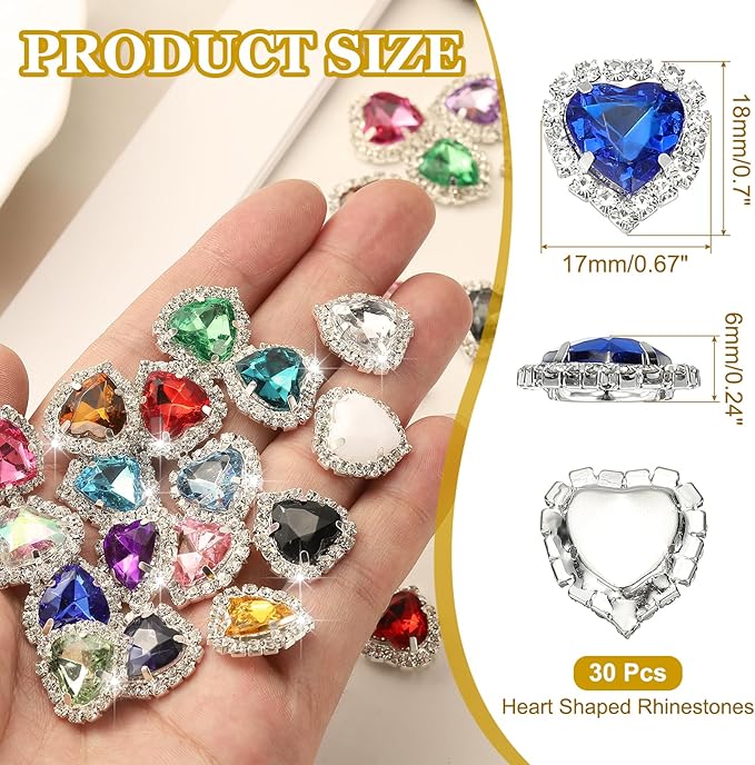 PATIKIL 30PCS Heart Rhinestones, Sew on Rhinestones Buttons Crystal Heart Nail Charm Embellishment Flatback Diamond for Sewing DIY Clothing Wedding, Dark Blue