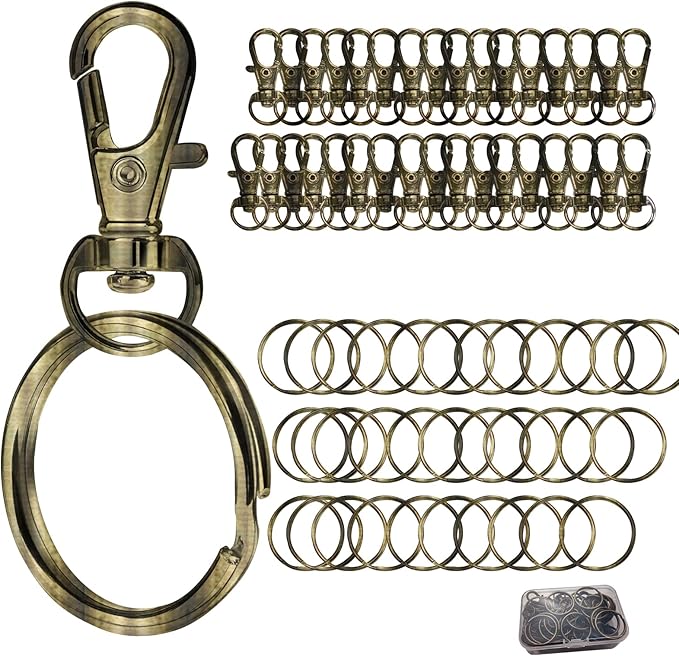 Keychain, 68PCS Swivel Snap Hooks with Key Rings, Metal Lobster Claw Clasp,34PCS Keychains Clips Hooks and 34PCS Key Chain Rings,Keychain Rings for DIY Crafts,Jewelry Making (Bronze)