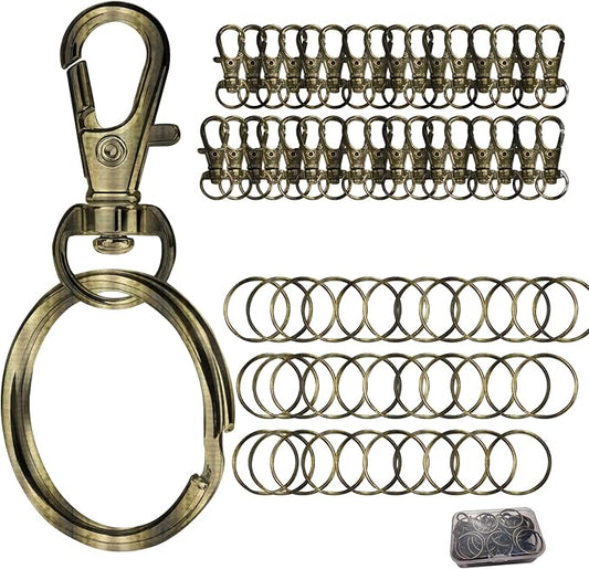 Keychain, 68PCS Swivel Snap Hooks with Key Rings, Metal Lobster Claw Clasp,34PCS Keychains Clips Hooks and 34PCS Key Chain Rings,Keychain Rings for DIY Crafts,Jewelry Making (Bronze)