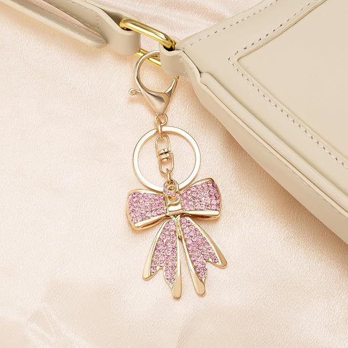 XGALBLA Sparkly Cute Initial Letter Rhinestone Bow Keychain for Women Gold Tone Bag Charms Coquette Aesthetic Purse Charms