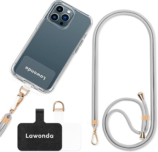 Phone Lanyard Universal Crossbody Cell Phone Strap Anti-Theft Adjustable Neck Lanyard for iPhone 17 Pro Max 2pcs Phone Patchs Tether Pads Dark Grey