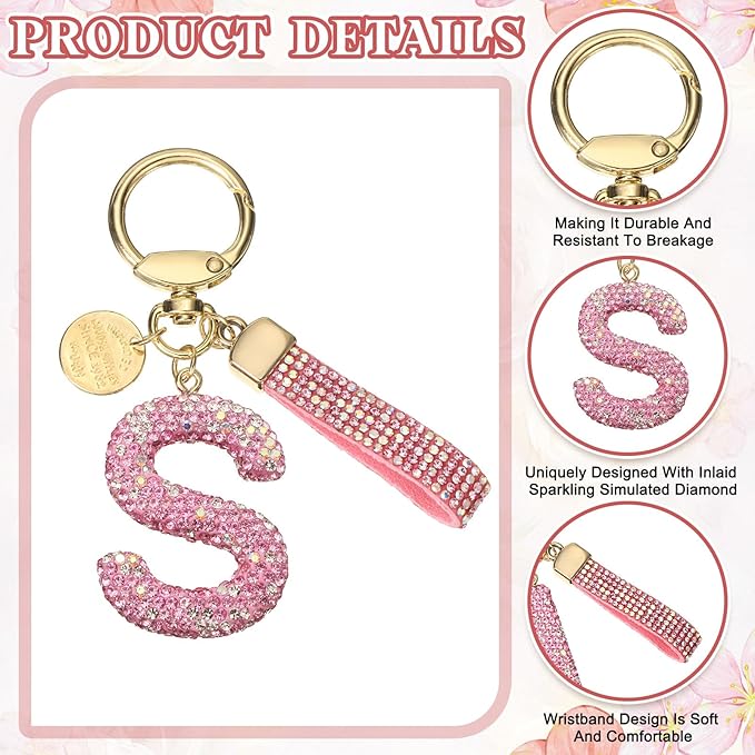 PATIKIL Initial Letter Keychain, Cute Sparkly Rhinestone Key Chain Alphabet Charm for Car Keys Handbags Purse