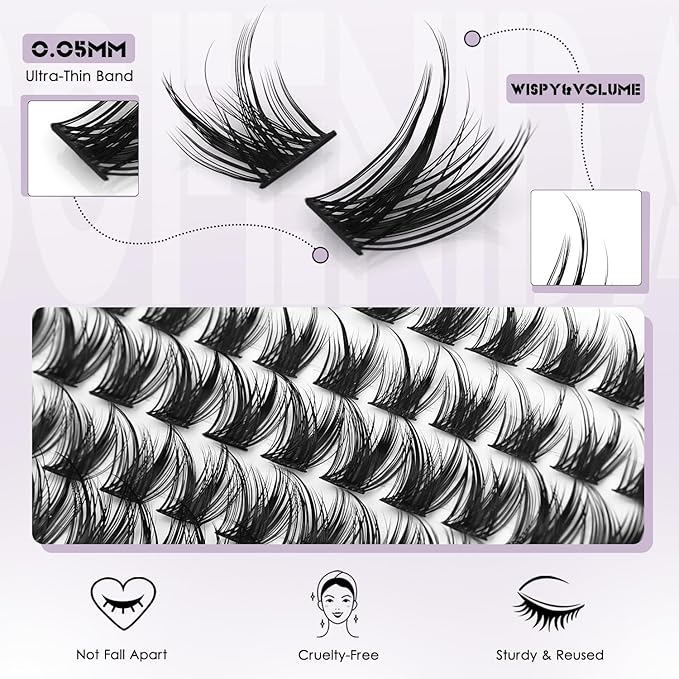 SOFENIDA Lash Clusters Kit Wispy Lash Clusters Cluster Eyelash Extensions 10-18mm Lash Extension Kit Eyelash Cluster Eyelash Extensions Waterproof DIY Individual Lashes Clusters with Soft Thin Band