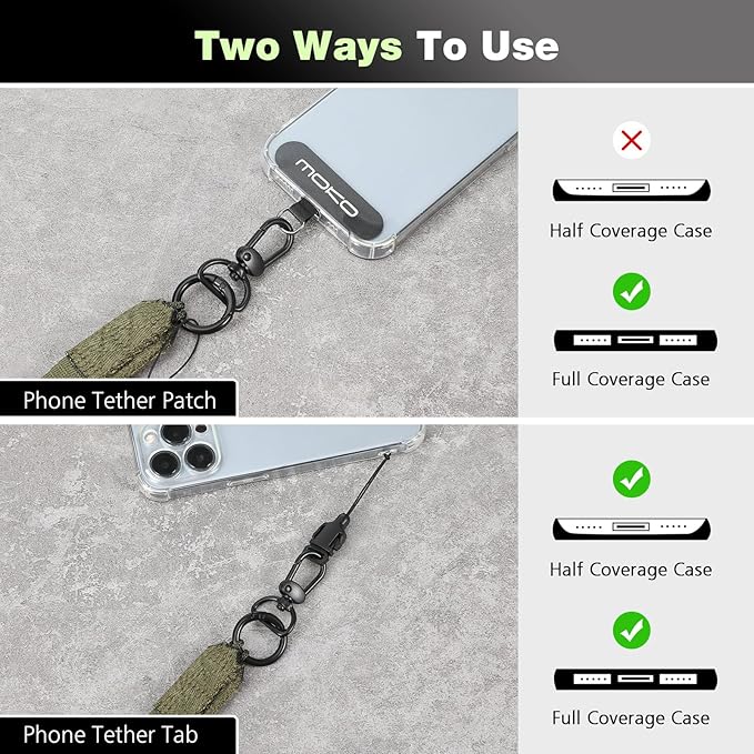 MoKo Universal Phone Lanyard, Nylon Adjustable Cell Phone Crossbody Strap Detachable Women & Men Cellphone Lanyards Around the Neck with Patches for iPhone, Most Smartphone, Army Green