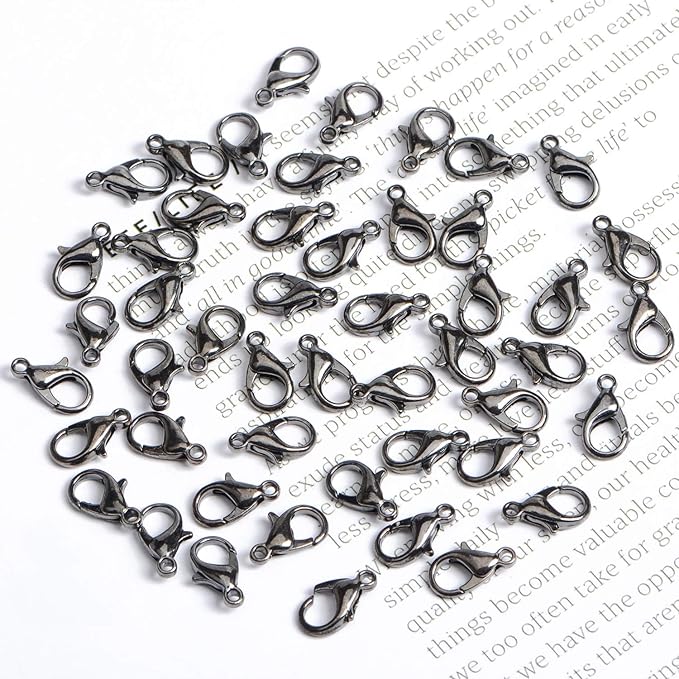 AD Beads 50 Pieces Lobster Claws Clasps Plus 100 Pieces 7mm Open Jump Rings Suitable for Necklace Bracelets Jewelry (8x15mm, Gunmetal)