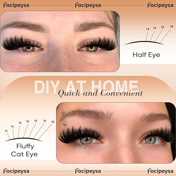 Focipeysa Eyelash Extensions 200D Lash Clusters 14-20MM Lashes Extensions Thick Lash Clusters D-Curly Individual Lashes Extensions Soft Reusable Cluster Lash Extension DIY Lash Cluster Extensions