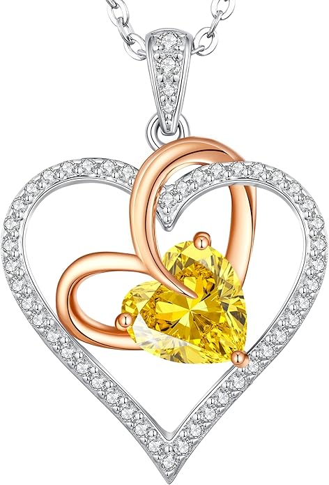 OOBEE Birthstone Necklaces for Women, 925 Sterling Silver Gemstone Fine Love Heart Moissanite Necklace, Ideal Birthday Anniversary Mothers Day Jewelry Gifts for Wife Mom Girlfriend Her