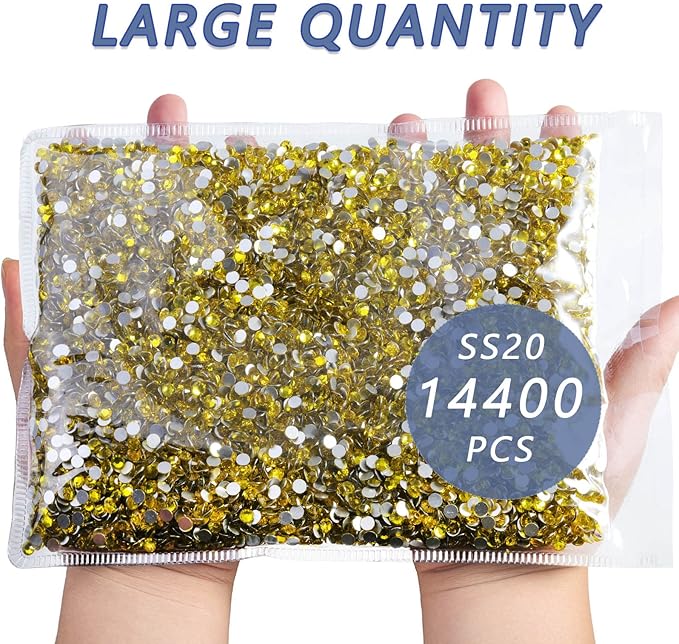 BEADSLAND Flatback Rhinestones Bulk,14400pcs Yellow Rhinestones for Nails Crafts Clothes DIY Decoration, Citrine/Lemon Yellow, SS20, 4.6-4.8mm