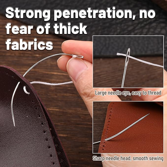 120 Pcs Leather Needles, Curved Sewing Needles, Weaving Needle for Carpet Leather Canvas Repairing, Blocking Knitting, Modelling and Crafts