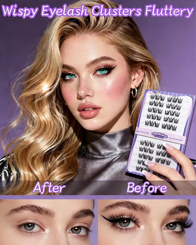Clicar 10-16mm magnetic eyelashes,C-D Curvature lash clusters kit,3D Wispy Lashes Clusters DIY Lash Extension Kit,No need Glue (180pcs 10-13mm 30D)