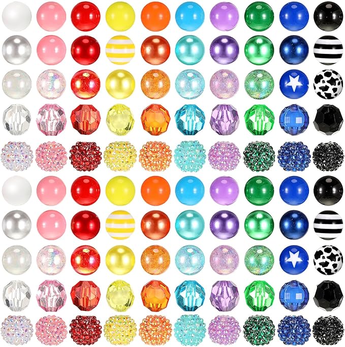 100 Pcs 20mm Rhinestone Bubblegum Beads for Pens Mixed Crystal Resin Chunky Beads for DIY Craft Keychain Necklace Bracelet Jewelry Making(Bright Color)