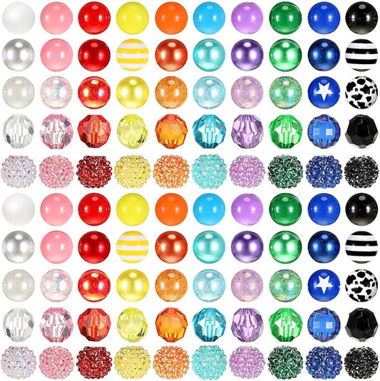 100 Pcs 20mm Rhinestone Bubblegum Beads for Pens Mixed Crystal Resin Chunky Beads for DIY Craft Keychain Necklace Bracelet Jewelry Making(Bright Color)
