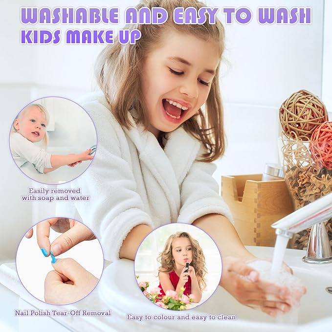 Kids Makeup Sets for Girls - Washable and Safe Makeup for Kids with Dresser Vanity Case, Girls Makeup Sets Ages 3-12, Christmas Birthday Gifts Toys for 4 5 6 7 8 9 Year Old Girl(Purple)