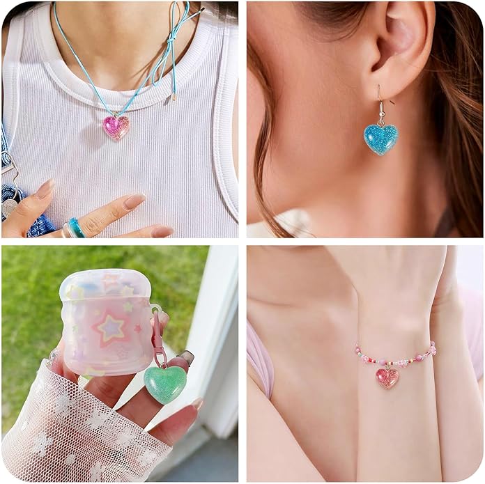 Resin Love Heart Star Flower Charms Colorful Heart Floral Pentagram Pendants Cute Hang Ornament for DIY Crafts Necklace Bracelet Keychain Jewelry Making