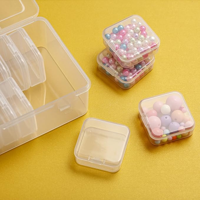 Mathtoxyz Small Bead Organizers, 15 Pieces Plastic Storage Cases Mini Clear Bead Storage Containers Transparent Boxes with Hinged Lid and Rectangle Clear Craft Supply Case