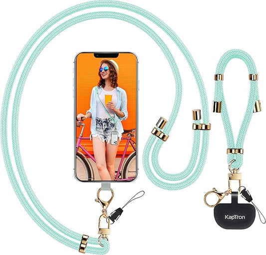 Universal Phone Lanyard with Wrist Strap, Adjustable Crossbody Cell Phone Lanyard Neck Strap and Wristlet Strap with 2 Lobster Clips, Phone Tether Patches and Phone Straps (Mint Green, 2 Pack)