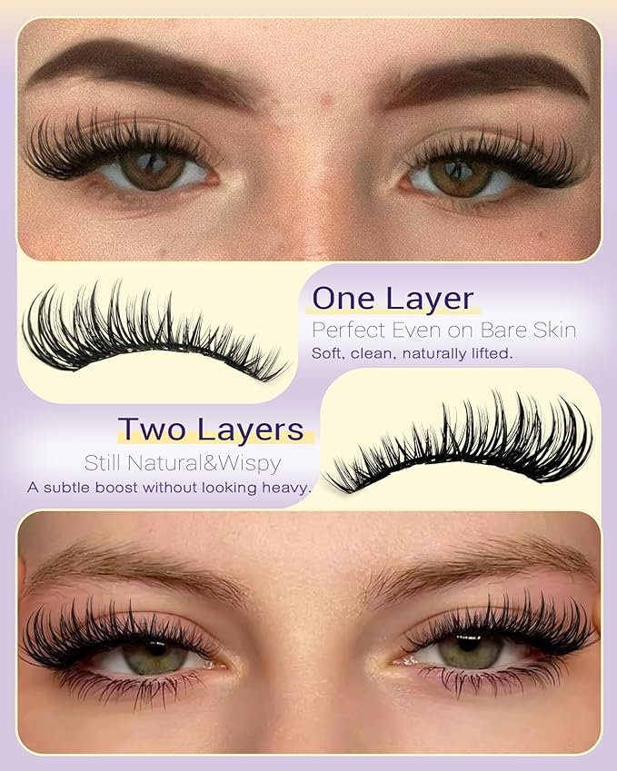 Wispy Lash Clusters Kit with Remover Natural Eyelashes Clusters Short C Curl Cluster Eyelash Extensions Lightweight Individual Lashes DIY Eyelash Extension Kit with Waterproof Lash Cluster Glue 8-16mm