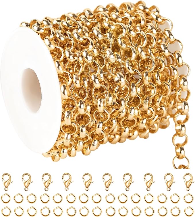 UMAOKANG 16.4 Feet Gold Plated Chains for Jewelry Making Lightweight Aluminum Circle Chain Necklace DIY Jewelry Making Supplies Findings