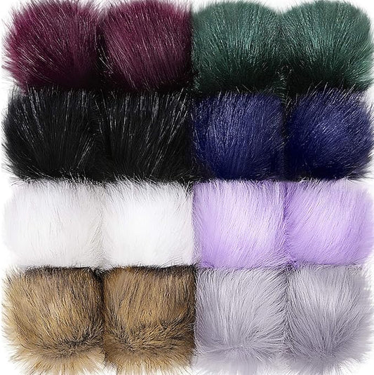 Tatuo 16 Pcs Faux Fur Pom Poms for Hat 4 Inches Large Fluffy Pom Balls for Crafts Knitting Beanies Shoes Scarves Bag Pompoms Keychain Charms Winter DIY Accessories (Multiple Colors)
