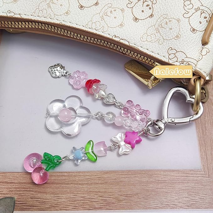 Keychain Bag Accessories Cute Cherry Strawberry Flower Keychains Accessories Decor for Keys Bags Purses Gift