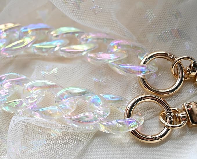 17.7"/45cm Acrylic Resin Chain Handles Bag Purse Detachable Decoration Chain with Buckles, Transparent Rainbow Color Multicolour