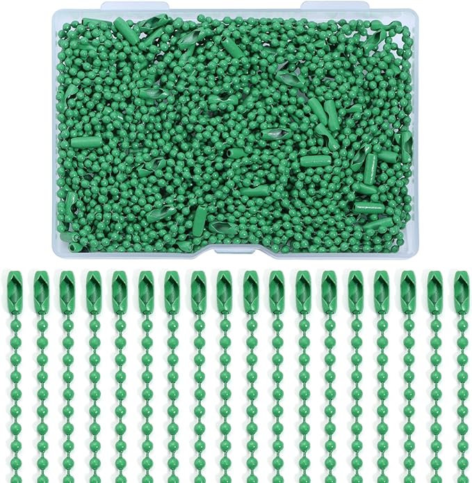 Lemonkey 100Pcs Ball Beads Chains Bulk,Green Keychains Rings Metal Chains,4 Inch Dog Tag Metal Small Chains with Connectors for Hanging Decoration