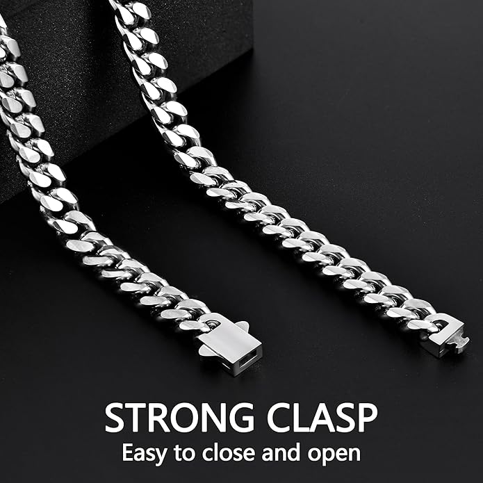 Fiusem 3.5mm Cuban Link Chains for Men, Silver Tone/Black/14K Gold Plated Stainless Steel Necklace Chain, Mens Necklace 16, 18, 20, 22, 24, 26, 28 Inch