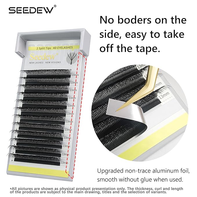 SEEDEW 4D-Double Tips Lash Extensions, 0.07mm D Curl 12mm 12 Rows/Tray, W Shape 4DD Flat Stem, PBT Volume False Eyelashes for Beginner Artist, Lash Tech, Beauty Salon(4DD-Matte Black-0.07-D-12mm)
