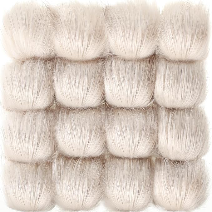 Tatuo 16 Pcs Faux Fur Pom Poms for Hat 4 Inches Large Fluffy Pom Balls for Crafts Knitting Beanies Shoes Scarves Bag Pompoms Keychain Charms Winter DIY Accessories (Beige)