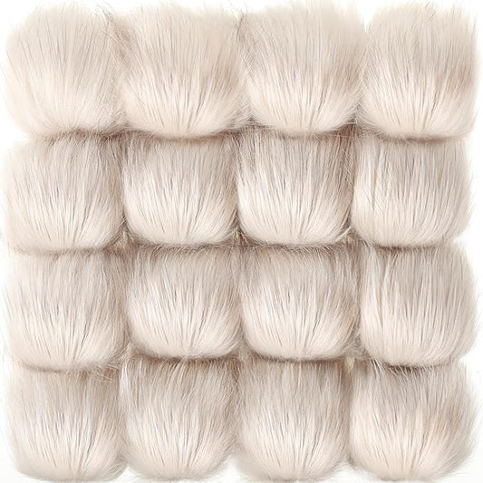 Tatuo 16 Pcs Faux Fur Pom Poms for Hat 4 Inches Large Fluffy Pom Balls for Crafts Knitting Beanies Shoes Scarves Bag Pompoms Keychain Charms Winter DIY Accessories (Beige)