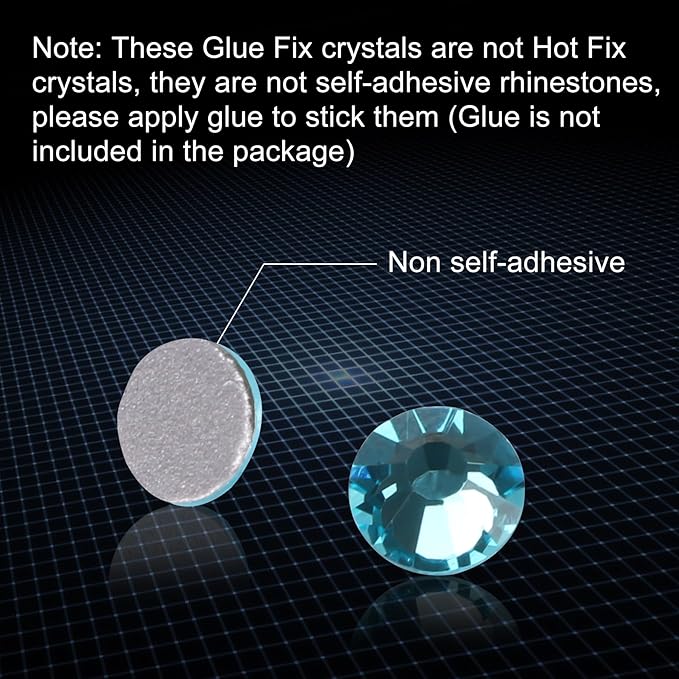 Jollin Glue Fix Crystal Flatback Rhinestones Glass Diamantes Gems for Crafting Nail Art Crafts Decorations Clothes Shoes 7.2mm (ss34 288pcs, Aquamarine)